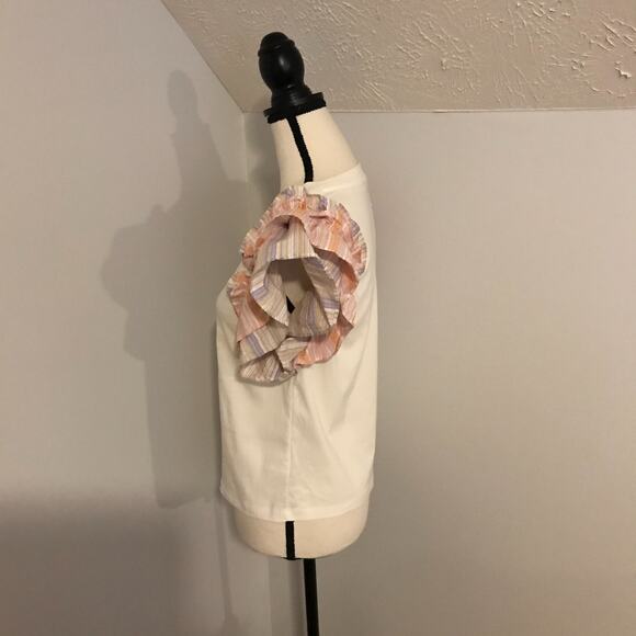 Anthropologie Flat White Women's Ruffle Sleeve Striped T-Shirt - Size Small - Picture 3 of 9